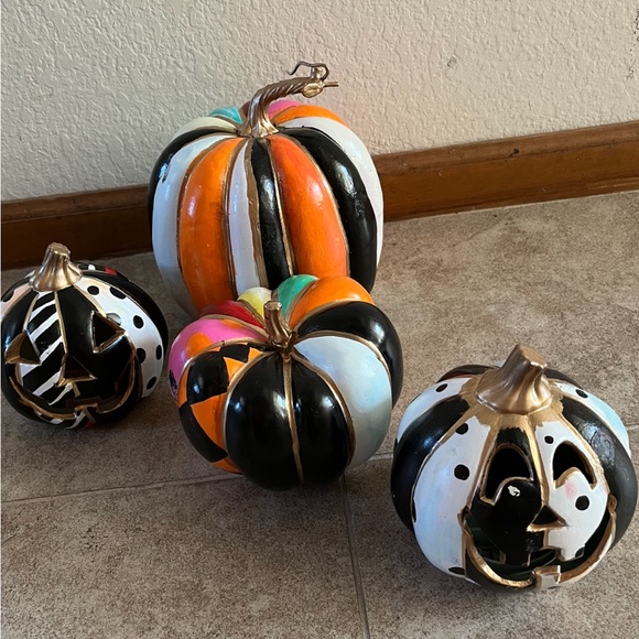Set of four Handpainted Mackenzie Childs Inspired Pumpkins